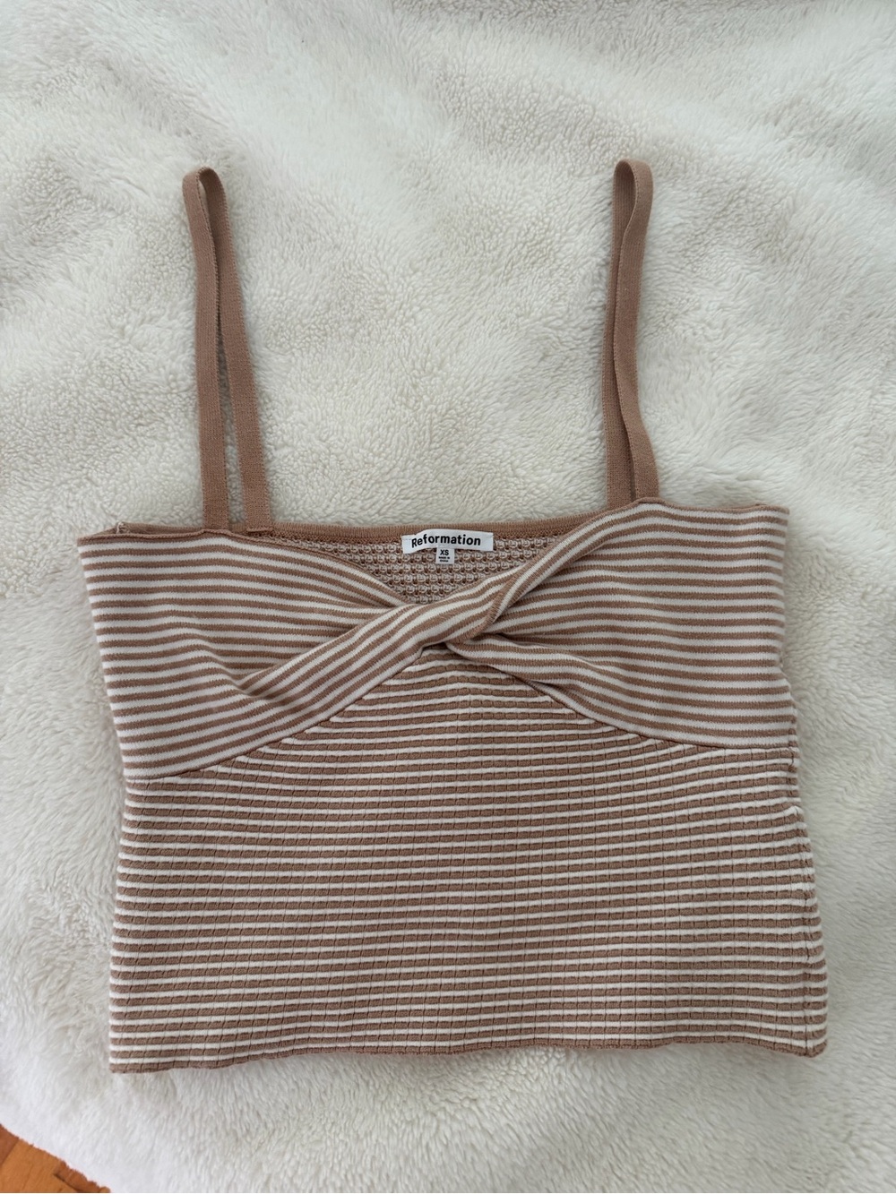 Reformation Knit Beige Stripe Twist-Front Ribbed Cami XS